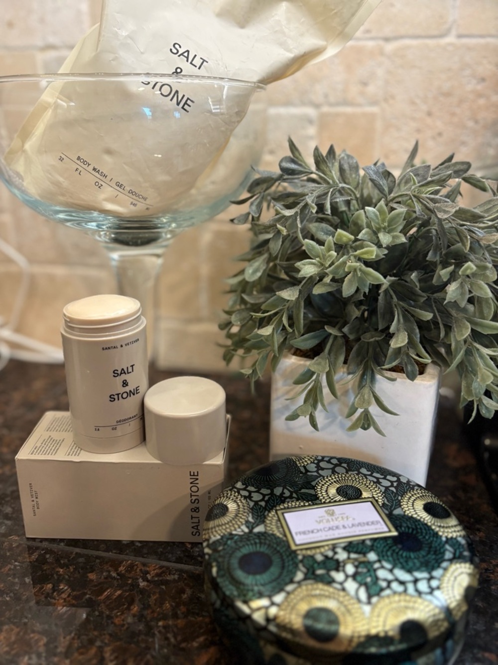 New Salt & Stone Santal & Vetiver body wash, Deodorant Body Mist & Candle bundle